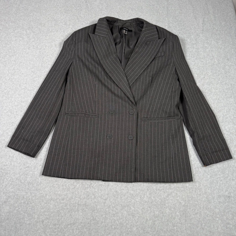 Forever 21 Womens Gray Pinstripe Double Breasted Blazer Jacket Medium Office